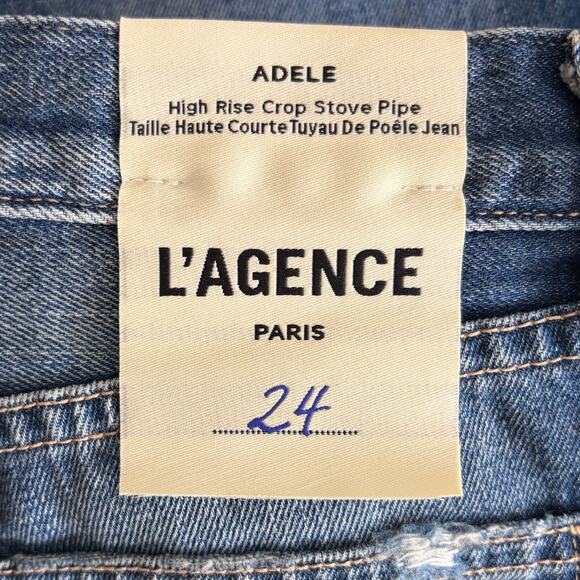 L'Agence Paris Adele Stove Pipe Jeans Size 24 High Rise Distressed Cropped NWT - Picture 10 of 12